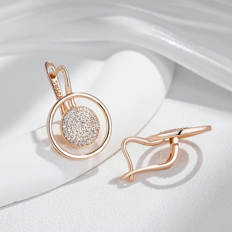 Hoop earrings with circles and zircons in 18K Rose Gold Plating