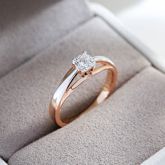 Classic white stone ring with 925 silver and 18K rose gold plating