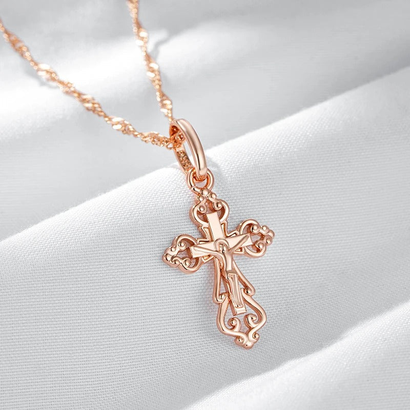 Necklace plated in 18kt pink gold with an elegant cross pendant - AC