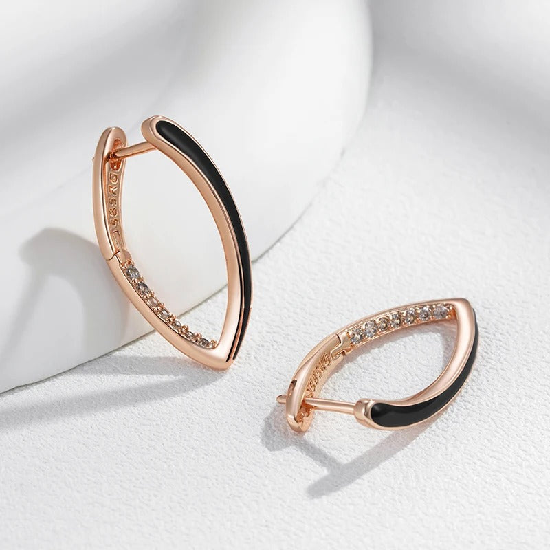 18K Rose Gold Plated Black Enamel Drop Earrings