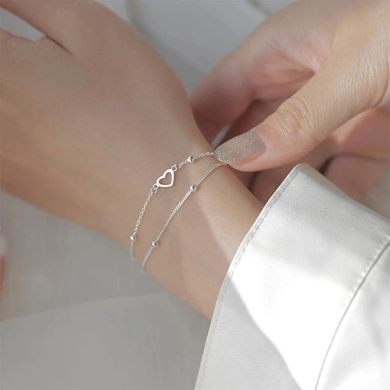 Thin 925 sterling silver heart bracelet