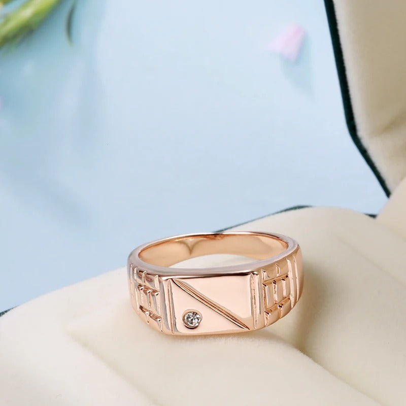 Signet ring in 18k pink gold with small cubic zirconia - AC