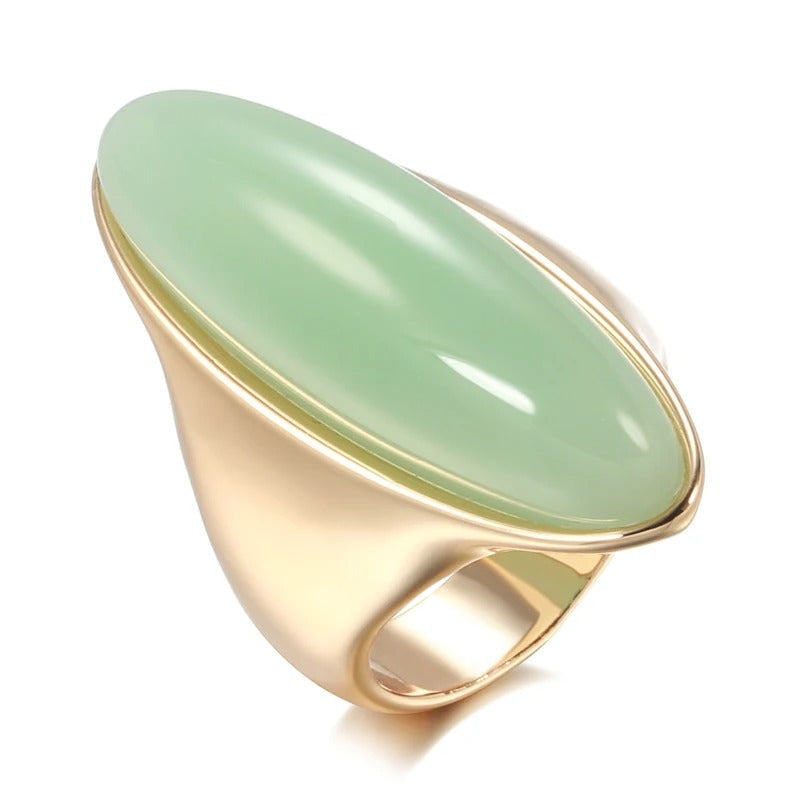 Green Jade Stone Ring in 18K Rose Gold Plated