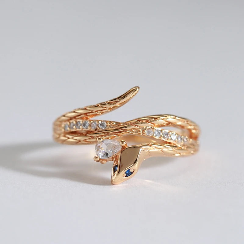 Snake ring plated 18kt pink gold with cubic zirconia - AC