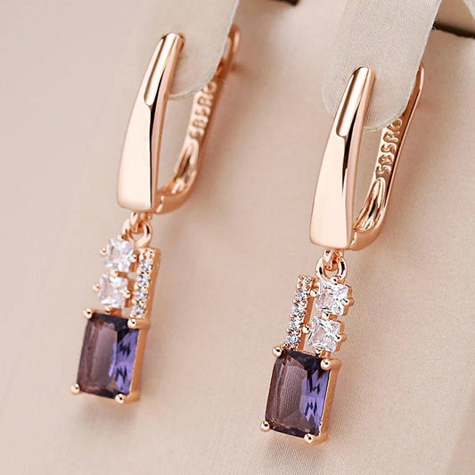 Earrings 18kt rose gold plated with rectangular amethyst crystals - AC