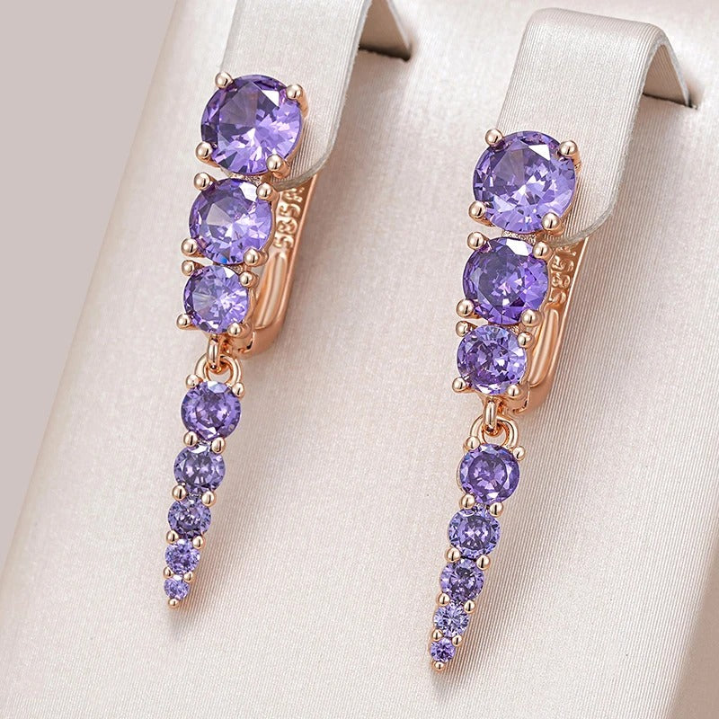 18kt rose gold-plated long earrings with rectangular amethyst crystals - AC