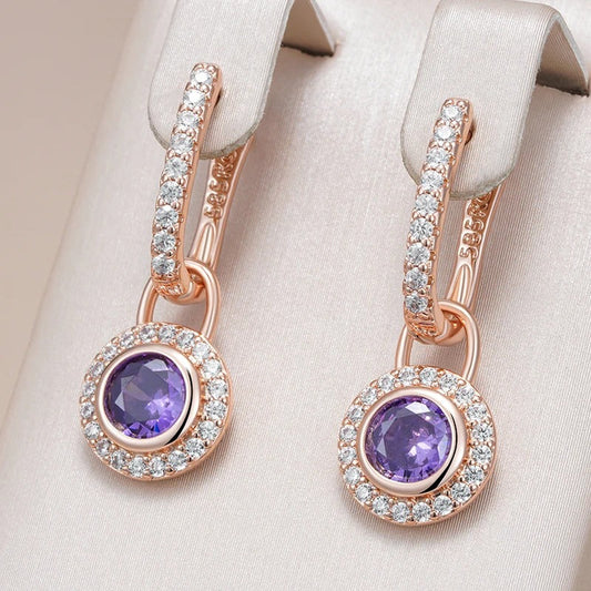 Round earrings plated in 18 carat pink gold with spherical amethyst crystals - AC